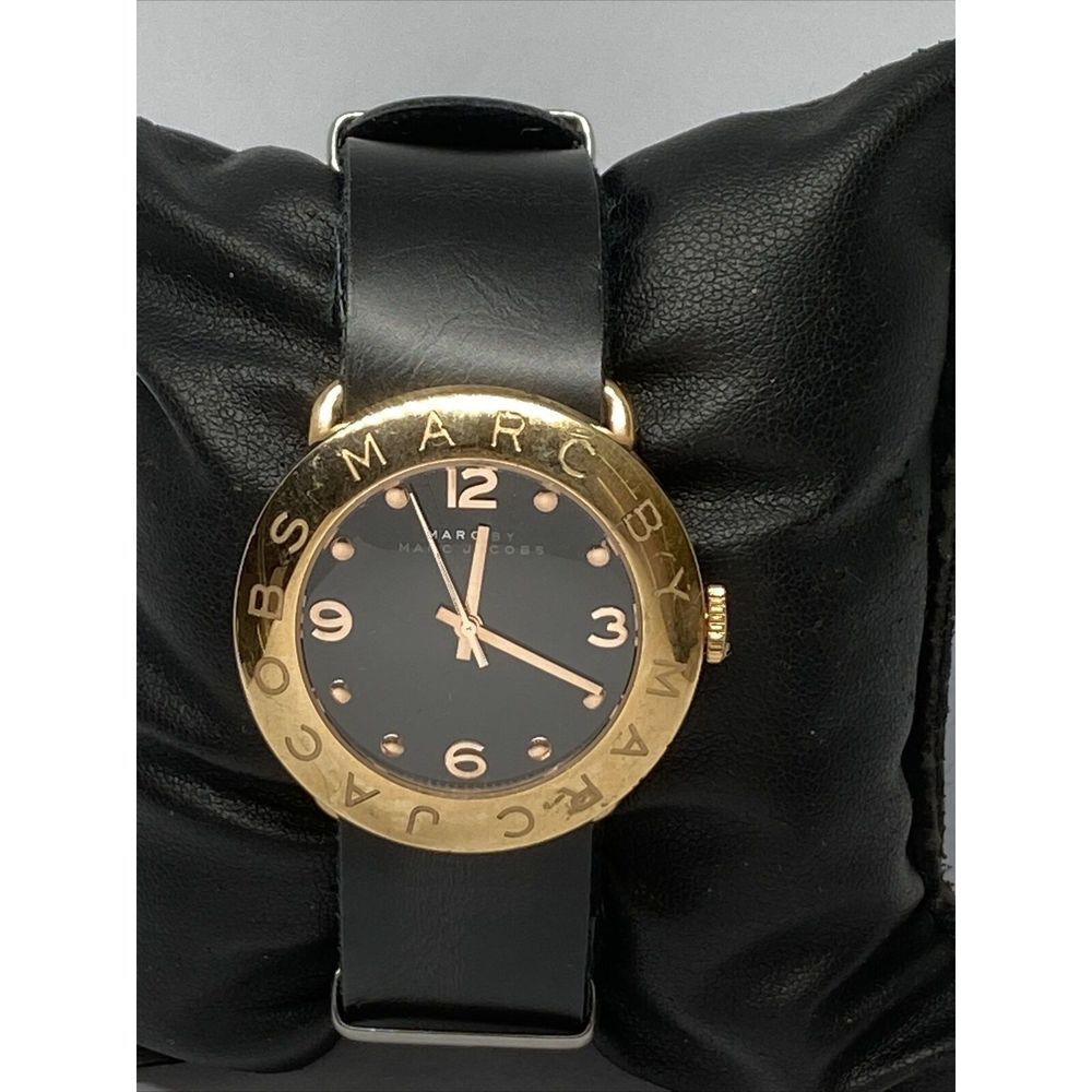 Marc Jacobs Black Dial Watch With GoldTone Bezel